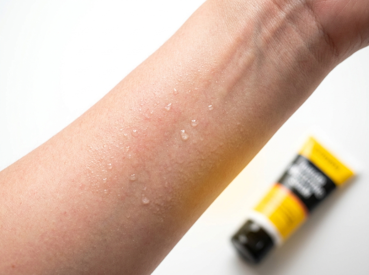 Athlete applying sweat cream to arms in gym locker room before workout.